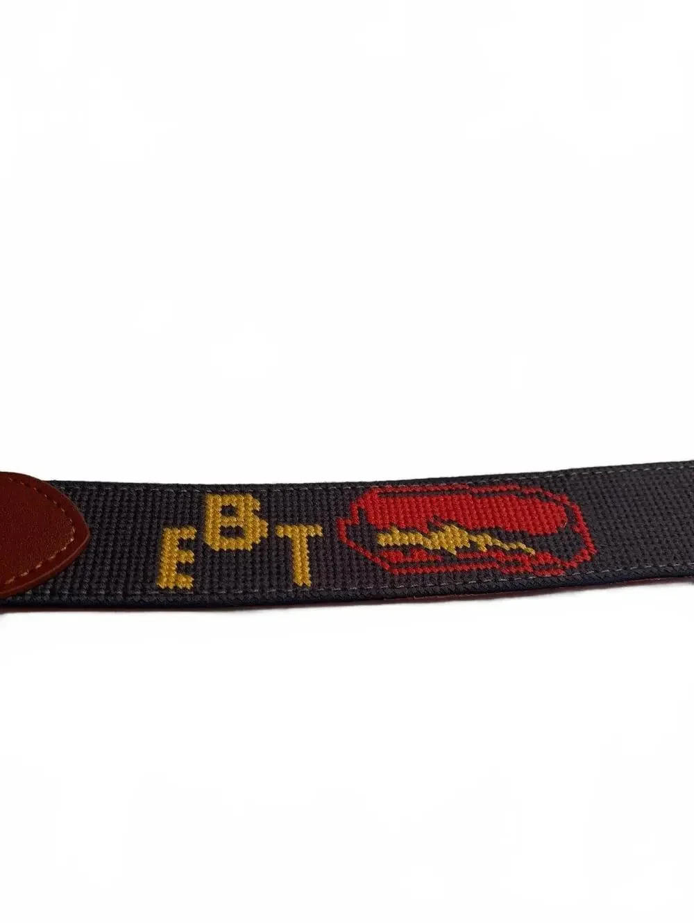 Tyler Childers EBT Brown Leather and Black Webbing Belt with Red Hot Dog Logo 45